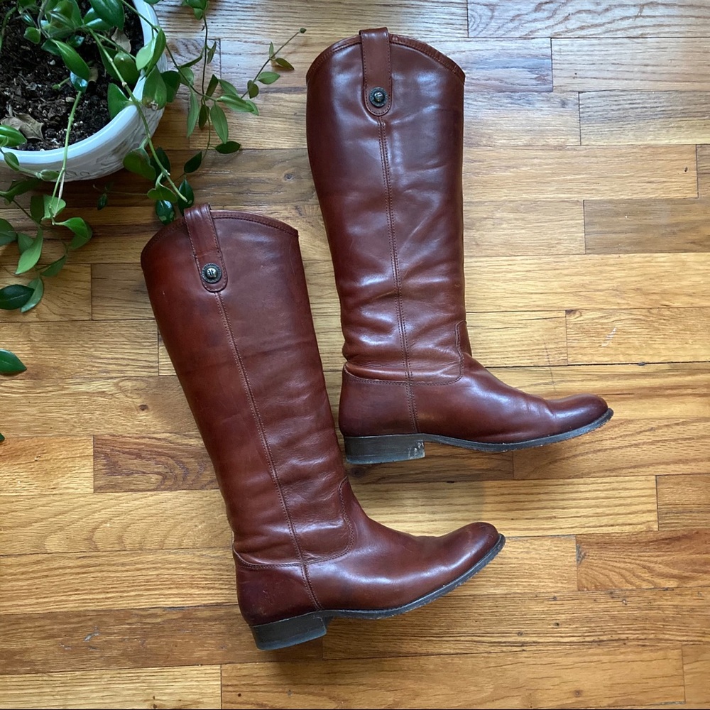 Frye Melissa Button Boots Cognac Brown